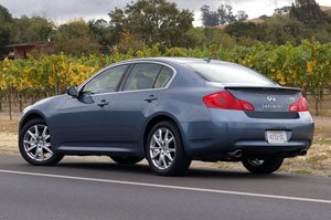 Blue 2009 Infiniti G37 sedan rear view monitor and LED tail lights